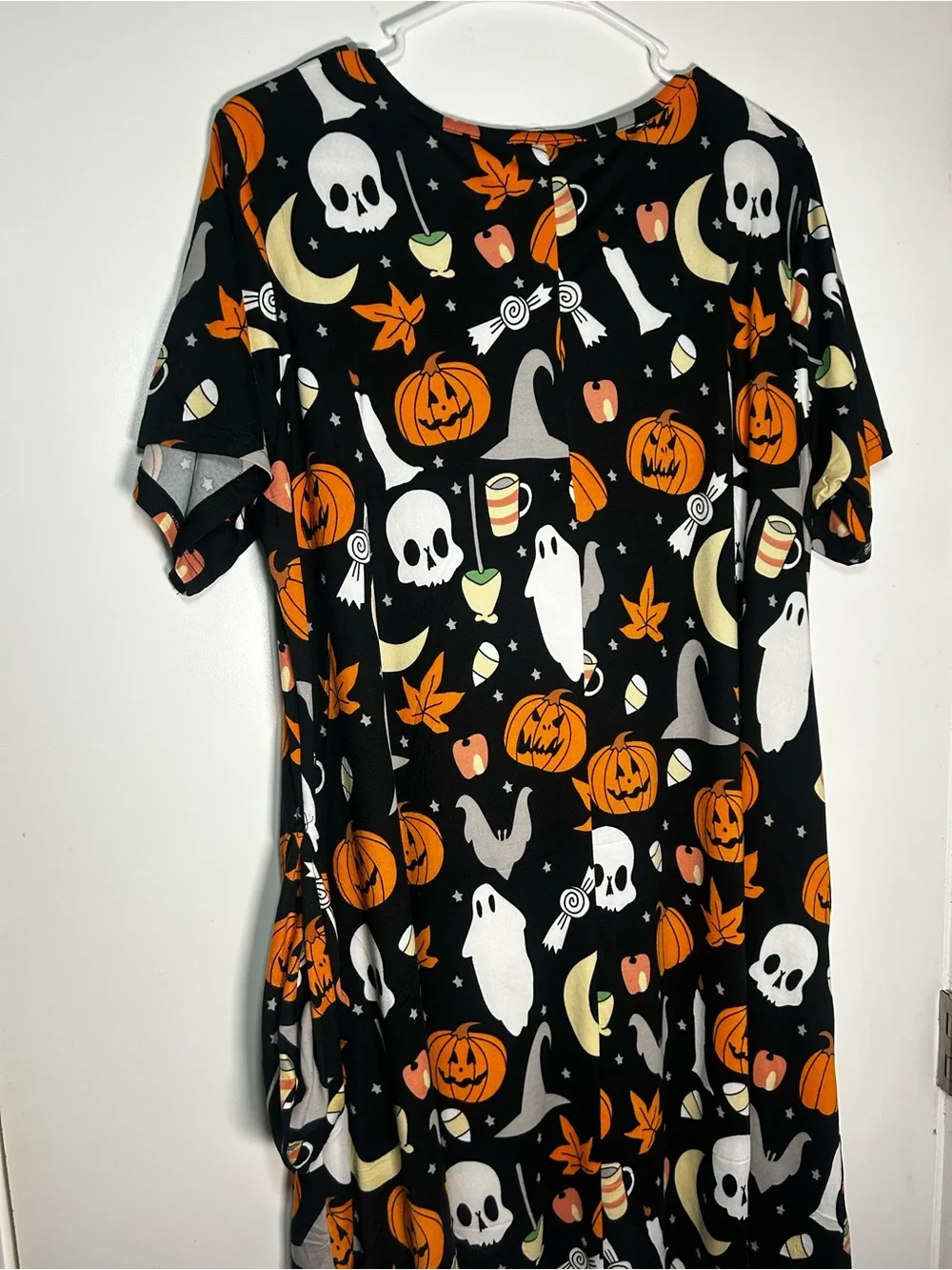 Women's Halloween V-Neck Short Sleeve Pumpkin Ghost Dress